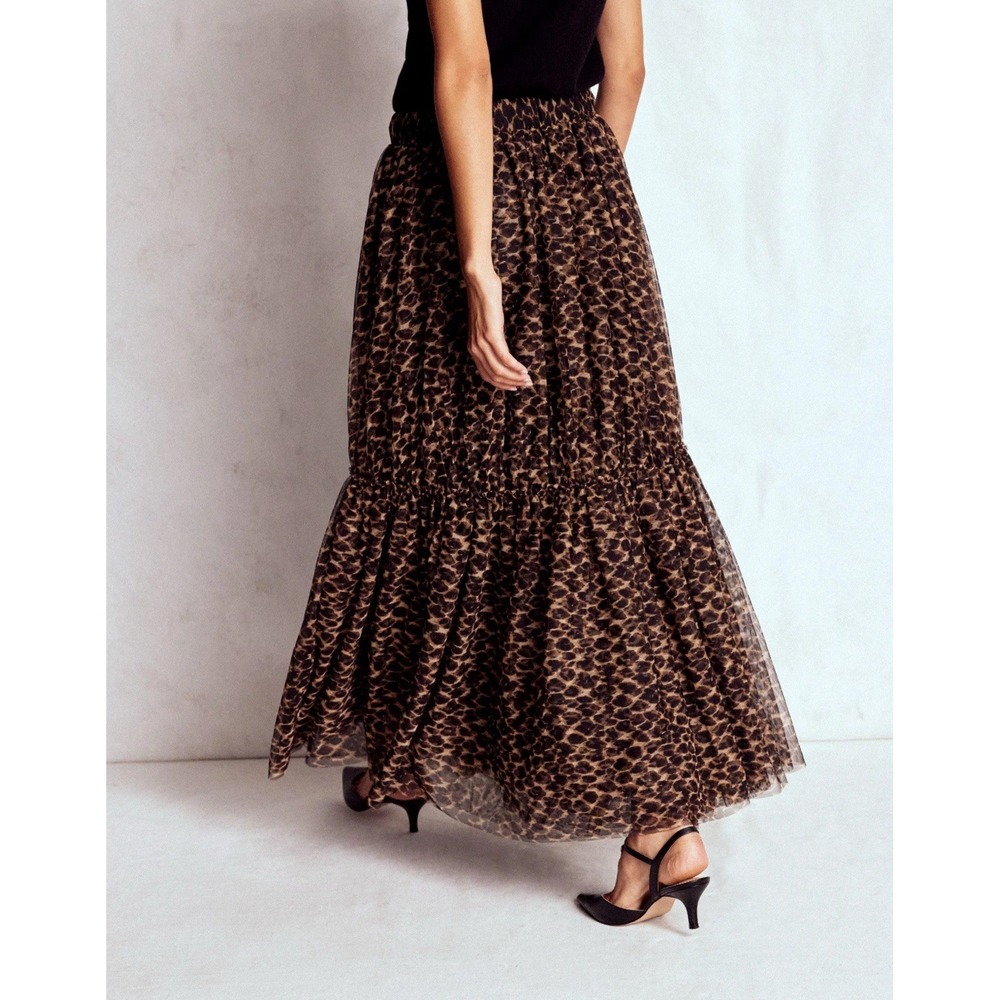 Boden Anna Leopard Print Tiered Tulle Maxi Skirt Size 0 Petite‎ EUC - Picture 2 of 8